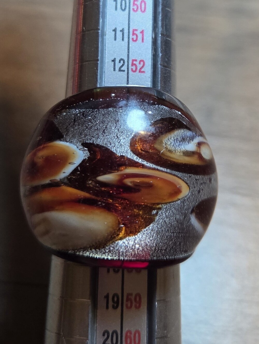Handmade Glass Swirl Ring - Brown & Amber Size 7.5